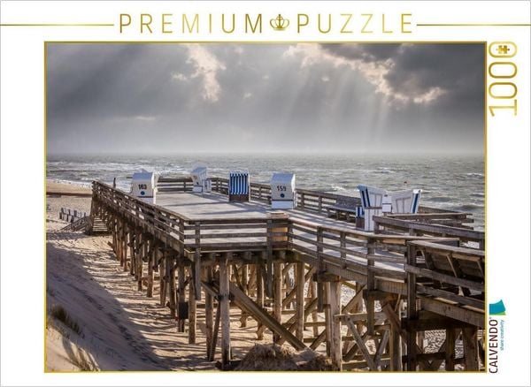 CALVENDO Puzzle Stürmisches Wetter an der Plattform am Weststrand von Kampen auf Sylt | 1000 Teile Lege-Größe 64 × 48 cm Foto-Puzzle für glückliche Stunden