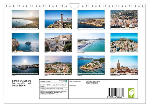 Produktbild: Sardinien. Sch&ouml;ne Landschaften und bunte St&auml;dte. (Wandkalender 2027 DIN A4 quer), CALVENDO Monatskalender