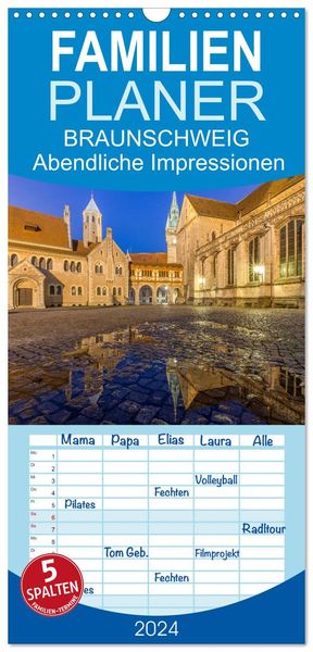Produktbild: Familienplaner 2026 - BRAUNSCHWEIG - Abendliche Impressionen mit 5 Spalten (Wandkalender, 21 x 45 cm) CALVENDO