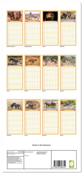 Produktbild: Familienplaner 2026 - Action in der Savanne mit 5 Spalten (Wandkalender, 21 x 45 cm) CALVENDO