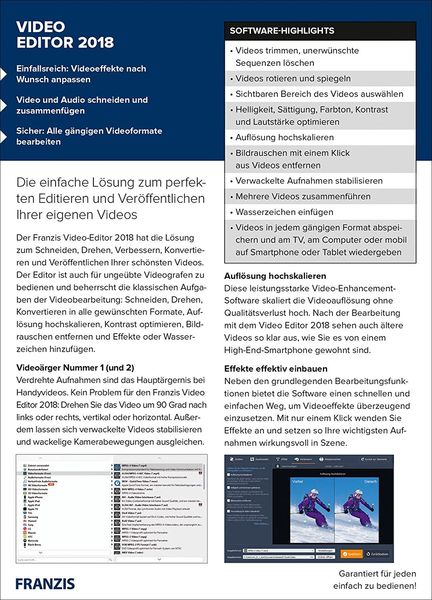 Produktbild: Franzis Video Editor 2018 (PC+MAC)