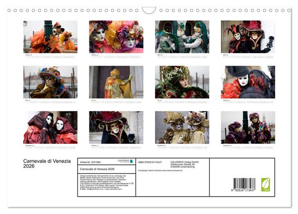 Produktbild: Carnevale di Venezia 2026 (Wandkalender 2026 DIN A3 quer), CALVENDO Monatskalender