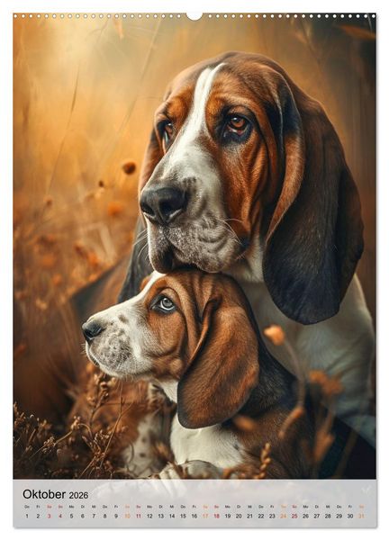 Produktbild: Basset Hound - freundlich und anh&auml;nglich (Wandkalender 2026 DIN A2 hoch), CALVENDO Monatskalender