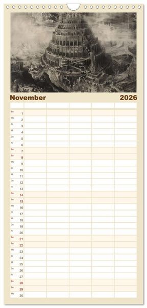 Produktbild: Familienplaner 2026 - Der Turm zu Babel: Ungemalte Bilder der Kunstgeschichte mit 5 Spalten (Wandkalender, 21 x 45 cm) CALVENDO