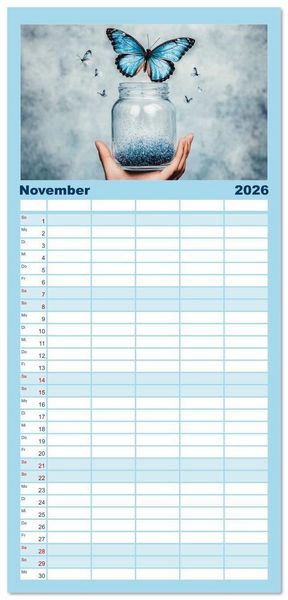 Produktbild: Familienplaner 2026 - Blauer Zauberflug mit 5 Spalten (Wandkalender, 21 x 45 cm) CALVENDO