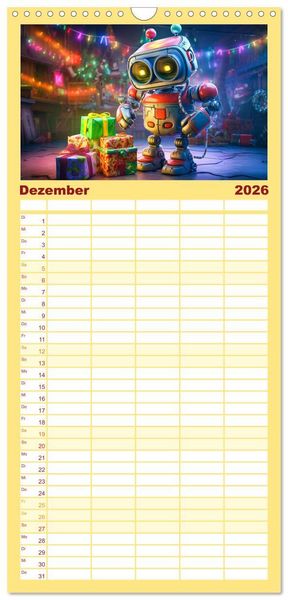 Produktbild: Familienplaner 2026 - Die Welt der kleinen Robots mit 5 Spalten (Wandkalender, 21 x 45 cm) CALVENDO