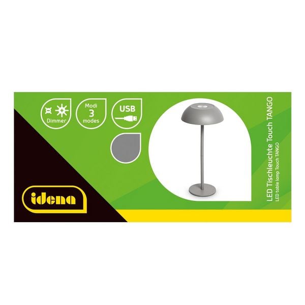Produktbild: Idena LED Tischleuchte Touch Tango Metall grau 15x33cm Akku USB dimmbar 3 Modi Innen