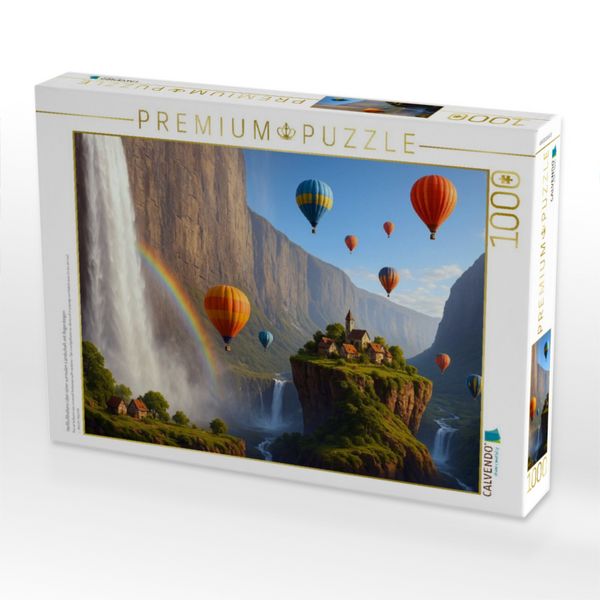 Produktbild: CALVENDO Puzzle Hei&szlig;luftballons &uuml;ber einer surrealen Landschaft mit Regenbogen | 1000 Teile Lege-Gr&ouml;&szlig;e 64x48cm Foto-Puzzle f&uuml;r gl&uuml;ckliche Stunden