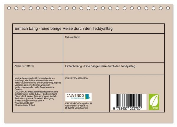 Produktbild: Einfach b&auml;rig - Eine b&auml;rige Reise durch den Teddyalltag (Tischkalender 2026 DIN A5 quer), CALVENDO Monatskalender