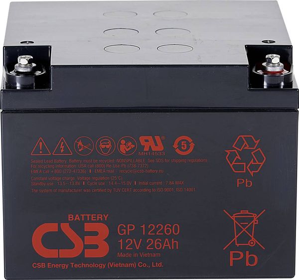CSB Battery GP 12260 Standby USV GP12260B1 Bleiakku 12V 26Ah Blei-Vlies (AGM) (B x H x T) 166 x 125 x 175mm M5-Schrauban
