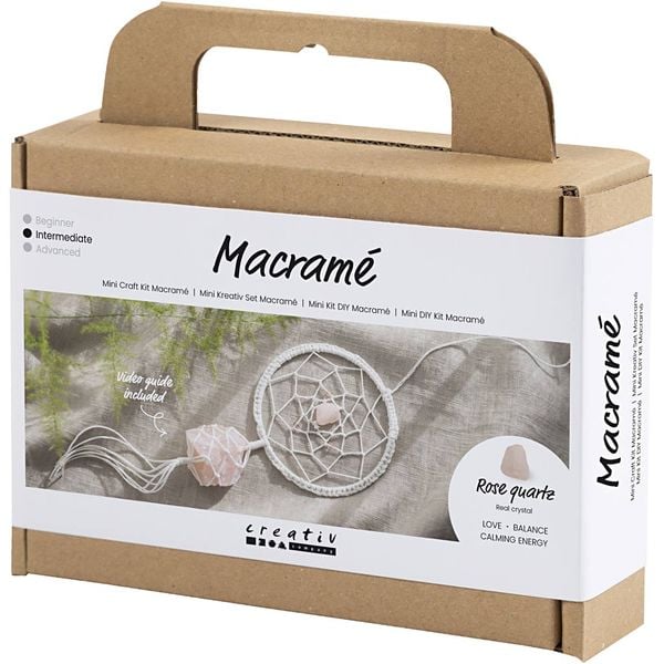 Produktbild: Creativ Company Mini Kreativ Set Macram&eacute;, Traumf&auml;nger mit Kristall, aus Rosenquarz, Hellrosa, Wei&szlig;