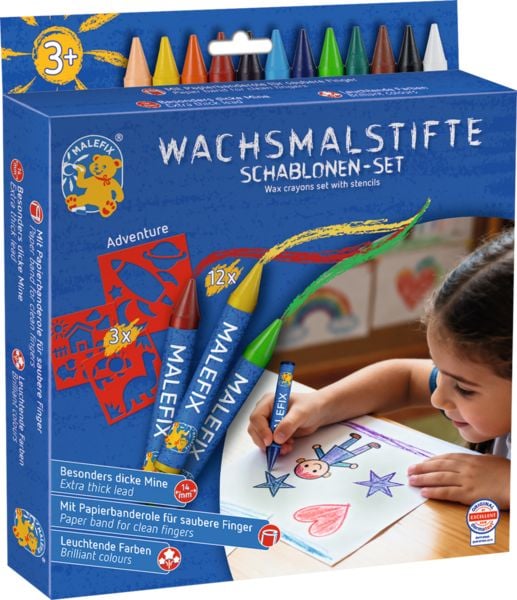 Produktbild: MALEFIX Wachsmalstifte Schablonenset Abenteuer