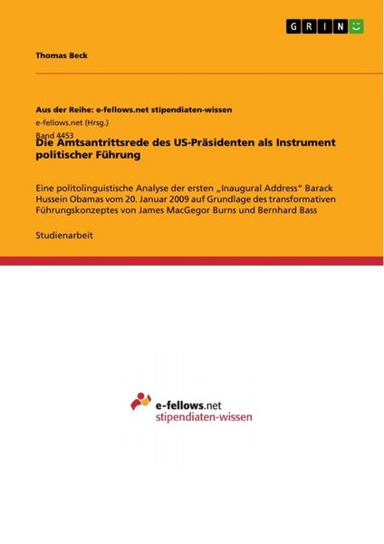 Produktbild: Die Amtsantrittsrede des US-Pr&auml;sidenten als Instrument politischer F&uuml;hrung