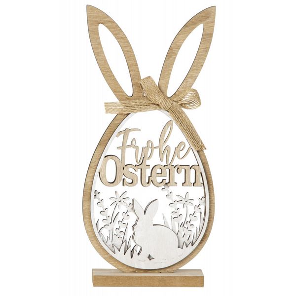Produktbild: Holz-Osterhasen-Ei "Frohe Ostern" zum Stellen h=23
