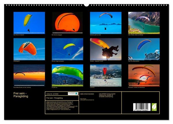 Produktbild: Frei sein - Paragliding (hochwertiger Premium Wandkalender 2026 DIN A2 quer), Kunstdruck in Hochglanz