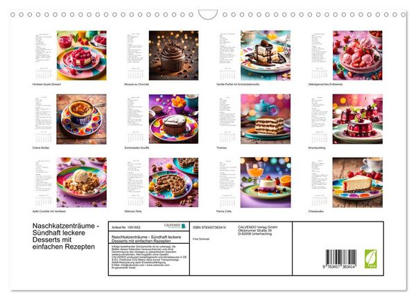 Produktbild: Naschkatzentr&auml;ume - S&uuml;ndhaft leckere Desserts mit einfachen Rezepten (Wandkalender 2026 DIN A3 quer), CALVENDO Monatskalender