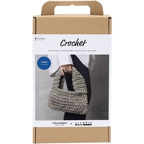 Produktbild: Creativ Company DIY Sets Stricken & H&auml;keln Kreativ Set H&auml;keln, Olivgr&uuml;n, , Grob geh&auml;kelte Tasche, Kreativ Box