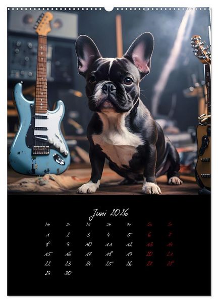 Produktbild: Gitarren und Hunde mit Herz (hochwertiger Premium Wandkalender 2026 DIN A2 hoch), Kunstdruck in Hochglanz