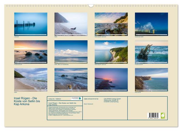 Produktbild: Insel R&uuml;gen - Die K&uuml;ste von Sellin bis Kap Arkona (Wandkalender 2026 DIN A2 quer), CALVENDO Monatskalender