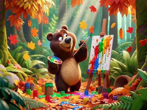 Produktbild: CALVENDO Puzzle Herbstliche Malerei im Dschungel: Der k&uuml;nstlerische Braunb&auml;r | 2000 Teile Lege-Gr&ouml;&szlig;e 90x67cm Foto-Puzzle f&uuml;r gl&uuml;ckliche Stunden