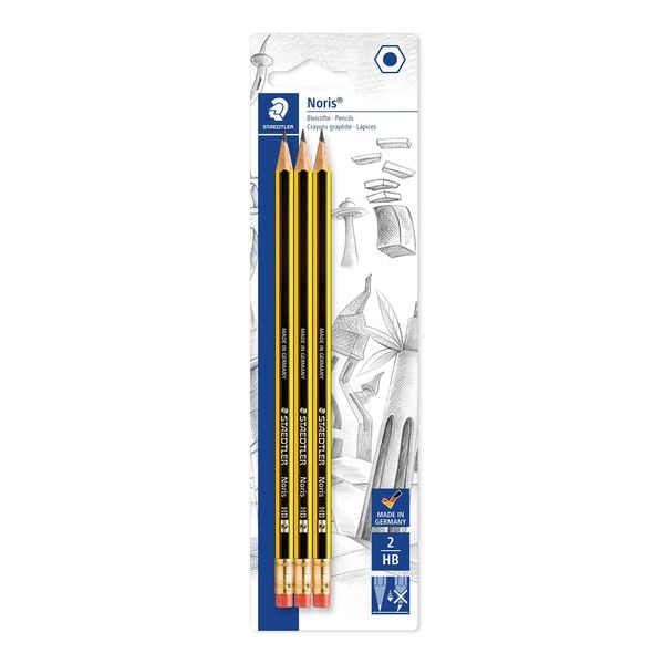 Noris Schreib- und Zeichbedarf Noris 122 Bleistift mit Radiertip, HB, 3er Set