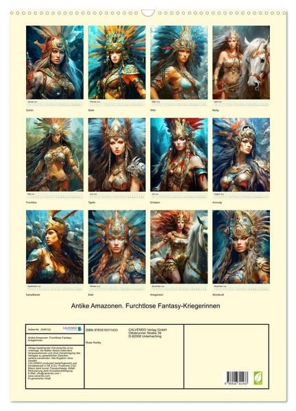 Produktbild: Antike Amazonen. Furchtlose Fantasy-Kriegerinnen (Wandkalender 2026 DIN A2 hoch), CALVENDO Monatskalender
