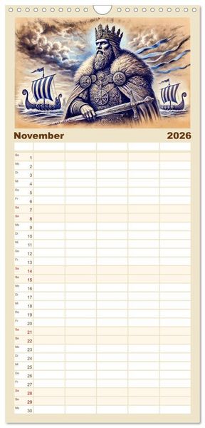 Produktbild: Familienplaner 2026 - Die Wikingerzeit - Helden, K&ouml;nige und Entdeckungen mit 5 Spalten (Wandkalender, 21 x 45 cm) CALVENDO