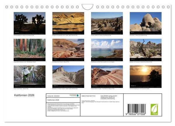 Produktbild: Kalifornien 2026 (Wandkalender 2026 DIN A4 quer), CALVENDO Monatskalender