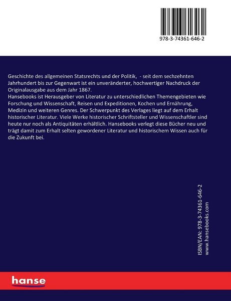 Produktbild: Geschichte des allgemeinen Statsrechts und der Politik,
