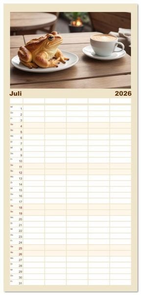Produktbild: Familienplaner 2026 - Tierische Croissants mit 5 Spalten (Wandkalender, 21 x 45 cm) CALVENDO