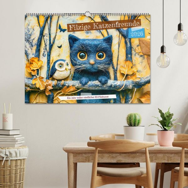 Produktbild: Filzige Katzenfreunde - Ein Jahr voller niedlicher KI-Filzkunst (Wandkalender 2026 DIN A2 quer), CALVENDO Monatskalender