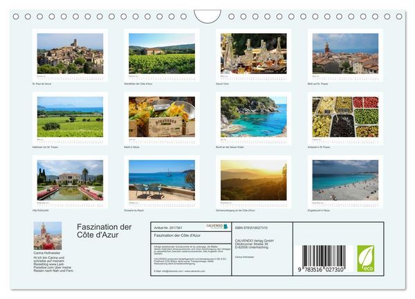 Produktbild: Faszination der C&ocirc;te d'Azur (Wandkalender 2026 DIN A4 quer), CALVENDO Monatskalender