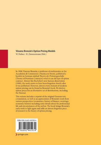 Produktbild: Vinzenz Bronzin's Option Pricing Models