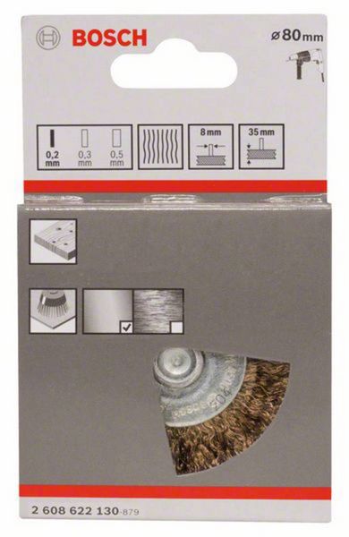 Produktbild: Bosch Accessories Scheibenb&uuml;rste, gewellt, vermessingt, 80 mm, 0,2 mm, 35 mm, 4500 U/ min Schaft-&Oslash; 6 mm 2608622130 1 St.