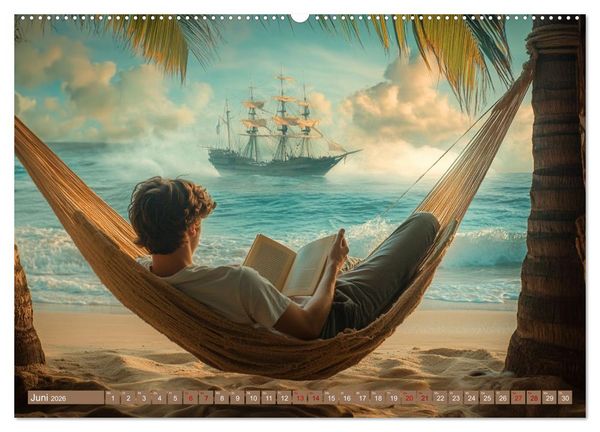 Produktbild: Lesen ist eine Reise durch Zeit und Raum (hochwertiger Premium Wandkalender 2026 DIN A2 quer), Kunstdruck in Hochglanz