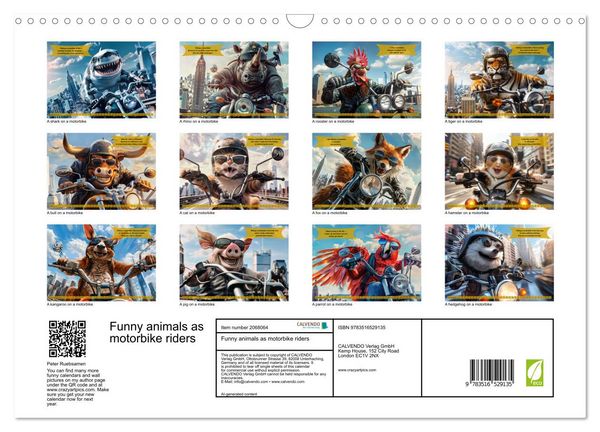 Produktbild: Funny animals as motorbike riders (Wall Calendar 2026 DIN A3 landscape), CALVENDO 12 Month Wall Calendar