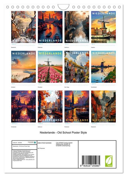 Produktbild: Niederlande - Old School Poster Style (Wandkalender 2026 DIN A4 hoch), CALVENDO Monatskalender