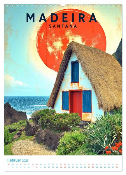 Produktbild: Madeira - Old School Poster Style (hochwertiger Premium Wandkalender 2026 DIN A2 hoch), Kunstdruck in Hochglanz