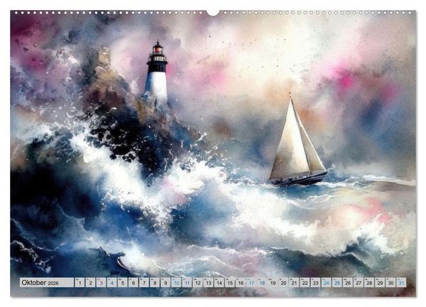 Produktbild: Segeltr&auml;ume und Leuchtturmlichter (hochwertiger Premium Wandkalender 2026 DIN A2 quer), Kunstdruck in Hochglanz