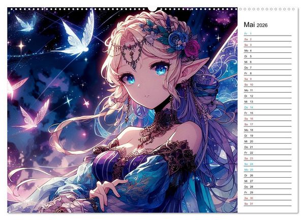 Produktbild: Bezaubernde Manga Elfen (hochwertiger Premium Wandkalender 2026 DIN A2 quer), Kunstdruck in Hochglanz