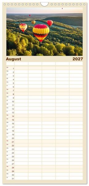 Produktbild: Familienplaner 2027 - Freiheit in den L&uuml;ften. Mit dem Hei&szlig;luftballon unterwegs mit 5 Spalten (Wandkalender, 21 x 45 cm) CALVENDO