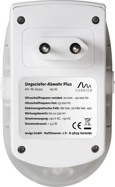Produktbild: Gardigo Insektenvertreiber Funktionsart Multifrequenz, Ultraschall Wirkungsbereich 230 m&sup2; 1 St.