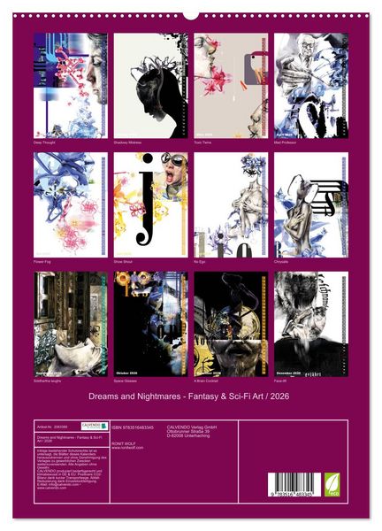Produktbild: Dreams and Nightmares - Fantasy & Sci-Fi Art / 2026 (hochwertiger Premium Wandkalender 2026 DIN A2 hoch), Kunstdruck in Hochglanz