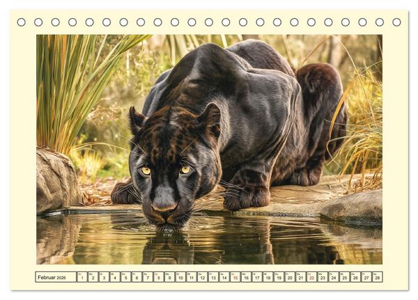 Produktbild: Schwarze Panther. Geheimnisvolle Schatten der Wildnis (Tischkalender 2026 DIN A5 quer), CALVENDO Monatskalender
