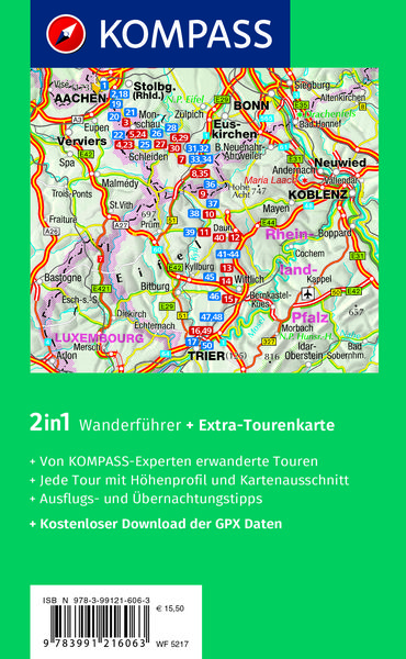 Produktbild: KOMPASS Wanderf&uuml;hrer Eifelsteig, 50 Touren mit Extra-Tourenkarte