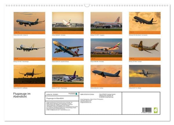 Produktbild: Flugzeuge im Abendlicht (Wandkalender 2026 DIN A2 quer), CALVENDO Monatskalender