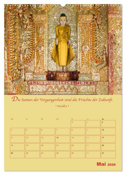 Produktbild: BUDDHA IN GOLD - Mit buddhistischen Spr&uuml;chen (hochwertiger Premium Wandkalender 2026 DIN A2 hoch), Kunstdruck in Hochglanz