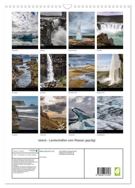 Produktbild: Island - Landschaften vom Wasser gepr&auml;gt (Wandkalender 2026 DIN A3 hoch), CALVENDO Monatskalender