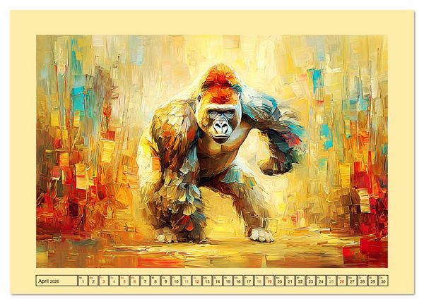 Produktbild: W&auml;chter der Stille. Beeindruckende Gorillas in moderner &Ouml;loptik (Tischkalender 2026 DIN A5 quer), CALVENDO Monatskalender