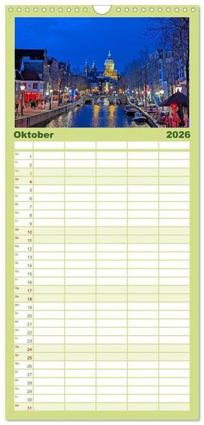 Produktbild: Familienplaner 2026 - Amsterdam am Tag und bei Nacht mit 5 Spalten (Wandkalender, 21 x 45 cm) CALVENDO